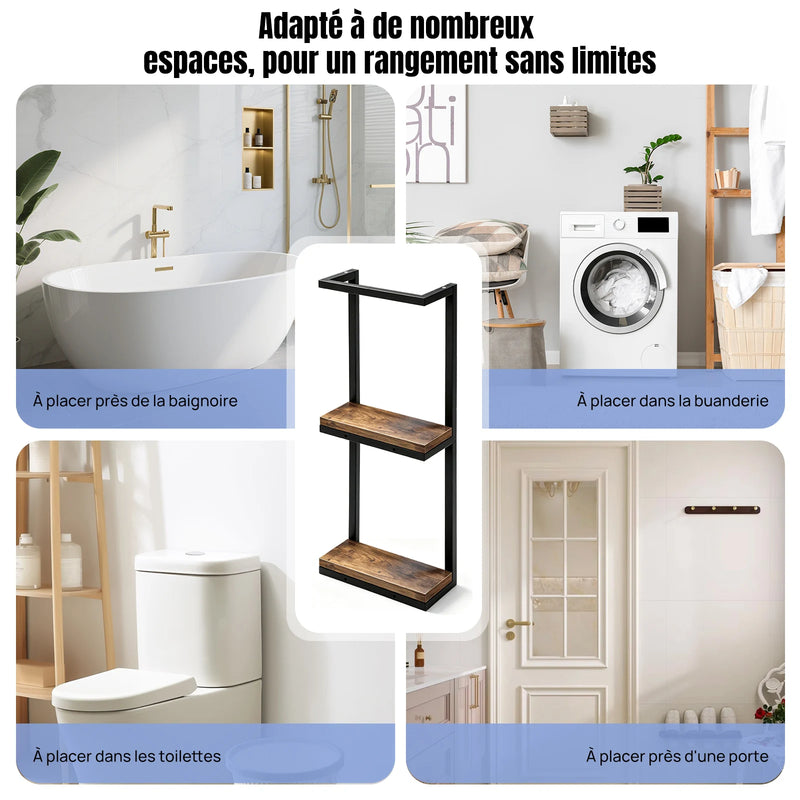 Porte-Serviette Mural 2 Niveaux avec Étagère Noir