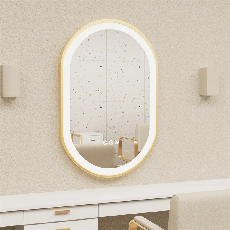 Miroir LED Salle de Bain Ovale Cadre Doré Aluminium Anti-Buée