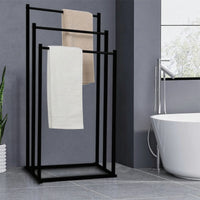 Porte-Serviette sur Pied Noir 3 Niveaux en Acier Autoportant