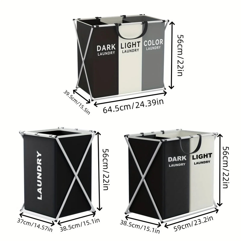 Panier à Linge Pliable 1 à 3 Compartiments, Cadre en X, Noir ou Gris