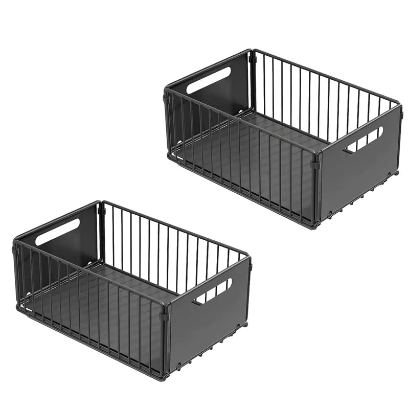 Organisateur de Placard de Cuisine Coulissant, 2 Paniers sur Rails, Noir