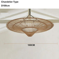 Suspension Cuisine Rotin Chapeau de Paille Wabi-Sabi, Ø 60 à 120 cm
