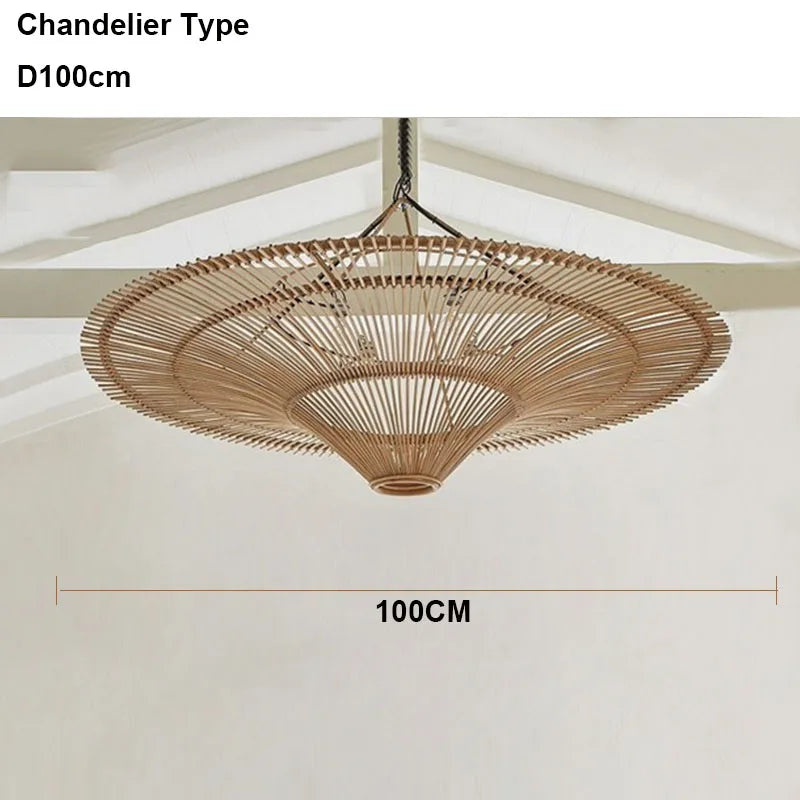 Suspension Cuisine Rotin Chapeau de Paille Wabi-Sabi, Ø 60 à 120 cm