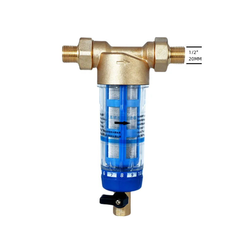Préfiltre d'Eau Maison à Rétrolavage, avec ou sans Manomètre, DN15 ou DN20