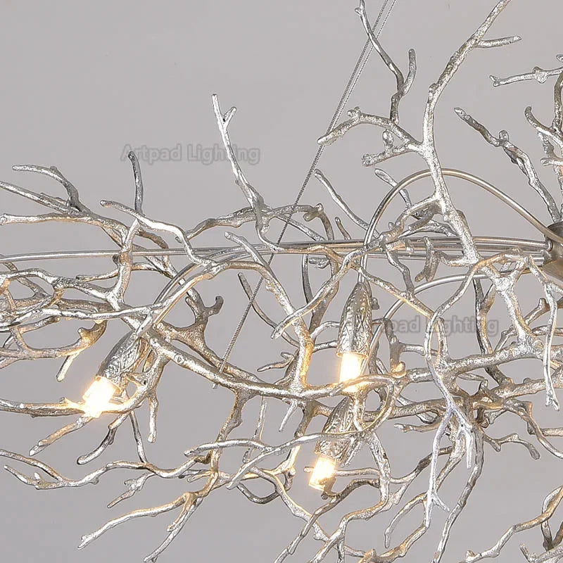 Lustre Suspension Cuisine Branches et Gouttes de Cristal, Doré ou Argenté, 100 à 150 cm