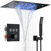 Douche Encastrable Thermostatique 3 Boutons, Plafond LED Pluie et Cascade