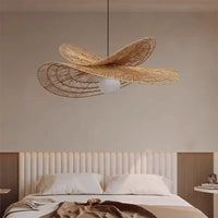 Suspension Cuisine Rotin Tressé Pétale, Brun ou Blanc, 40 à 100 cm