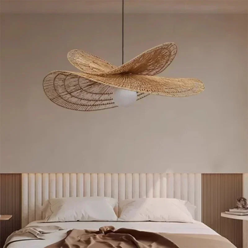Suspension Cuisine Rotin Tressé Pétale, Brun ou Blanc, 40 à 100 cm