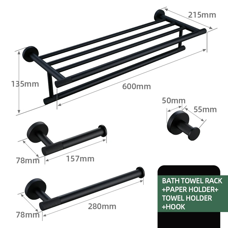 Accessoires Salle de Bain Noir Mat à la Pièce ou en Kit, 20 Choix