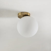 Applique Murale Boule en Verre Opalin, Support Doré, 15 ou 20 cm