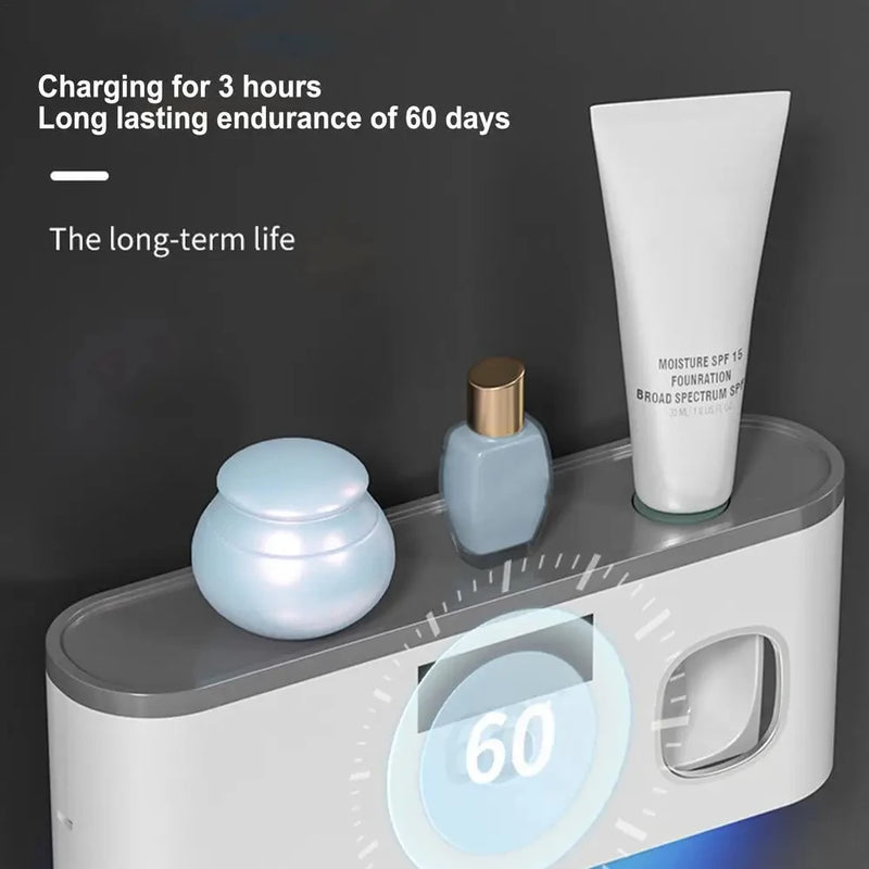 Porte-Brosse à Dents UV Mural avec Écran Digital et Distributeur, 5 Places