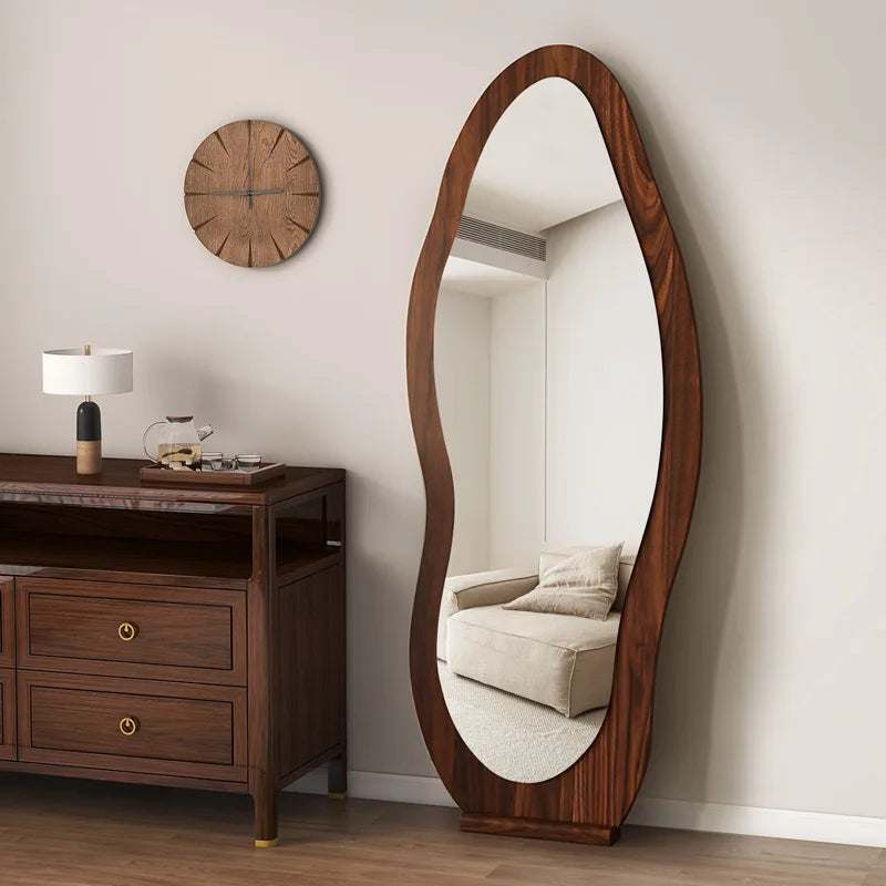 Miroir sur Pied Forme Organique Noir ou Noyer