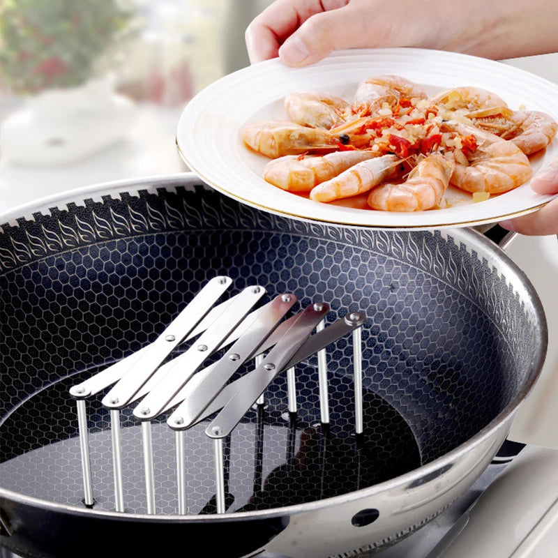 Range-Couvercle Rétractable et Pliable en Inox pour Assiettes, 13 cm Replié