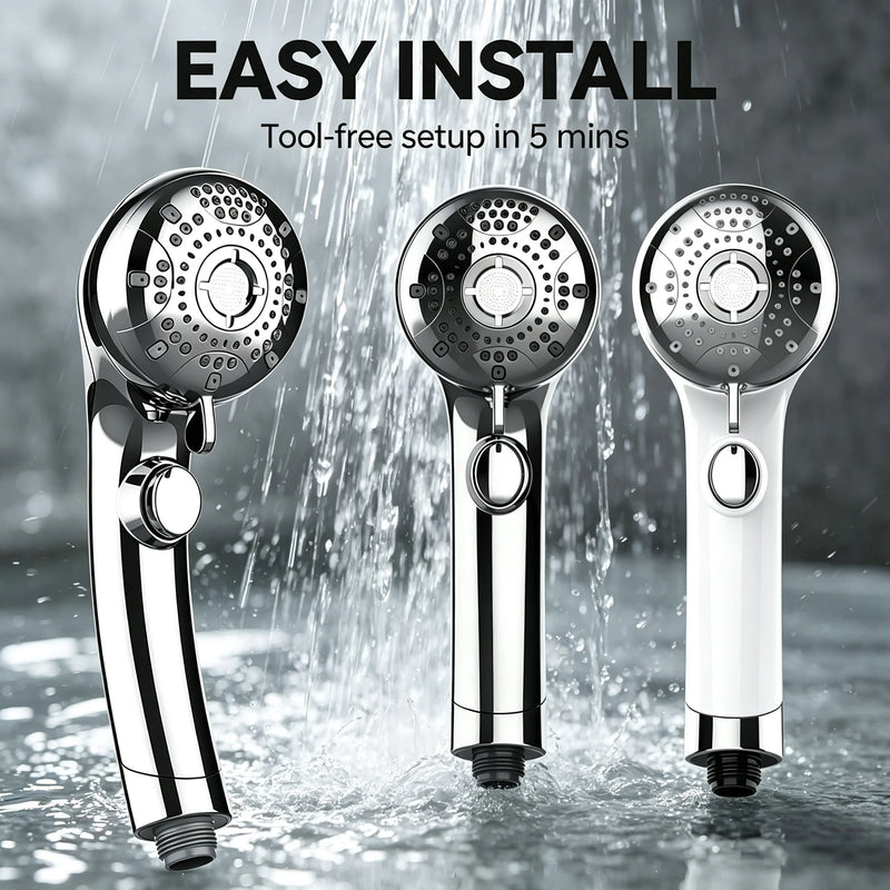 Pommeau de Douche à Main 6 Jets avec Bouton Stop, Chromé
