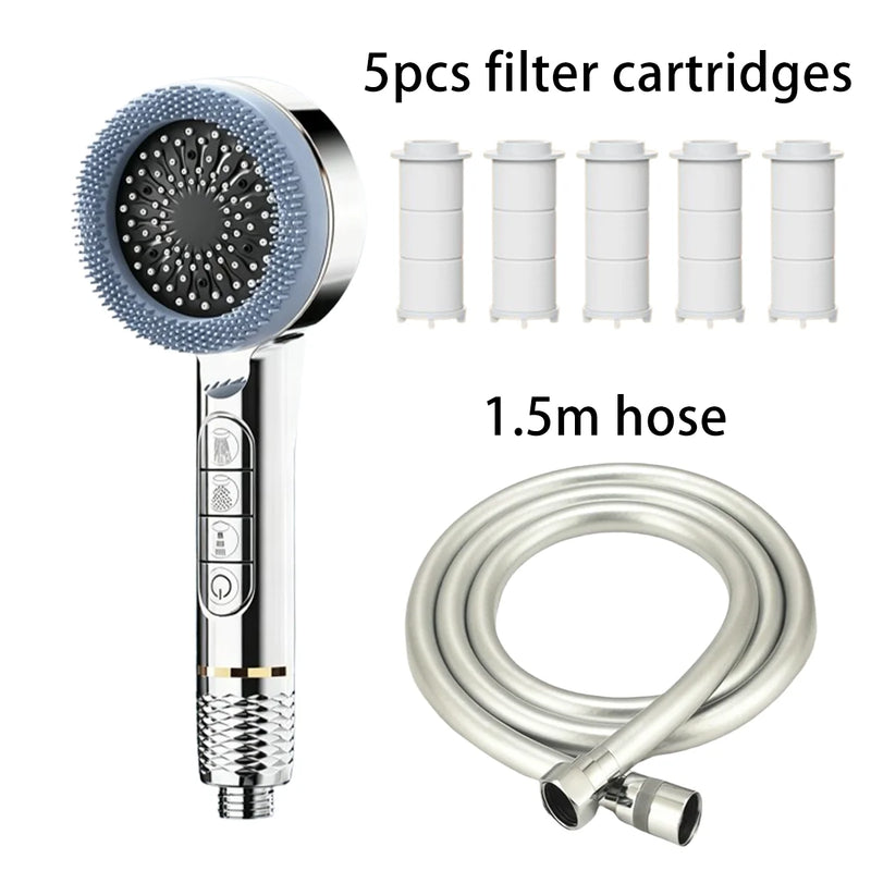 Pommeau de Douche Filtrant 4 Modes Massant avec 5 Cartouches Filtrantes