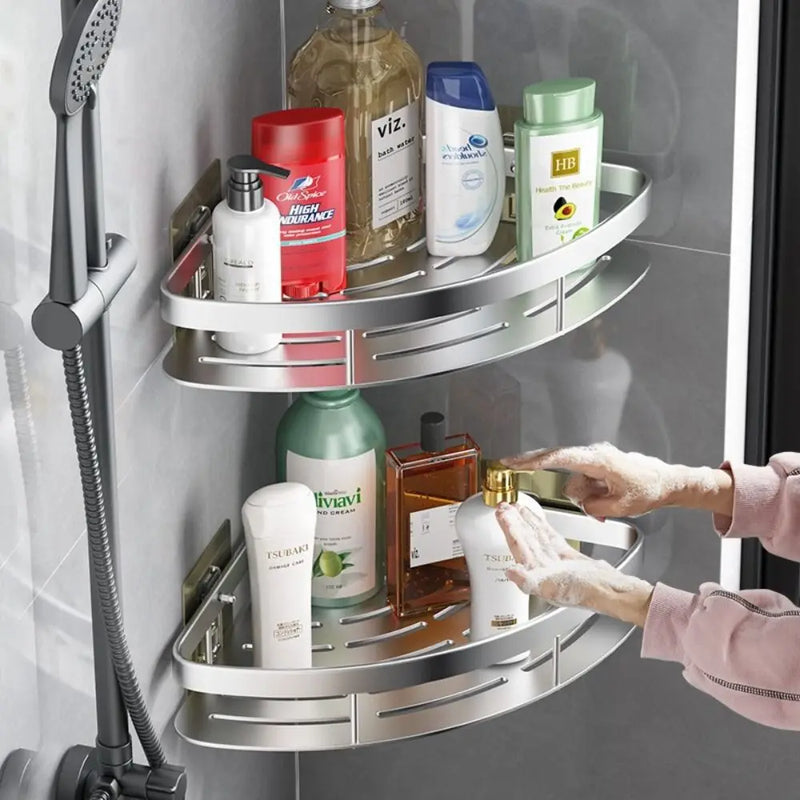 Étagère de Douche d'Angle Sans Perçage, Noir ou Argent
