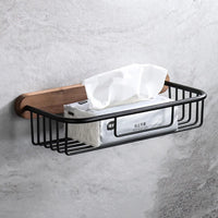 Accessoires Salle de Bain Noyer et Métal Noir à la Pièce, 4 Articles