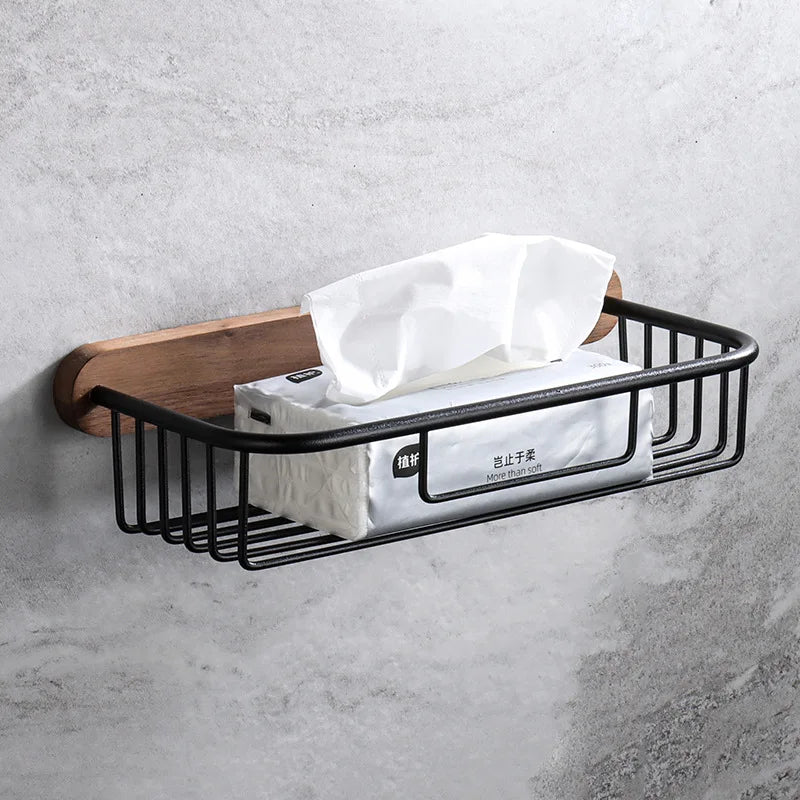 Accessoires Salle de Bain Noyer et Métal Noir à la Pièce, 4 Articles