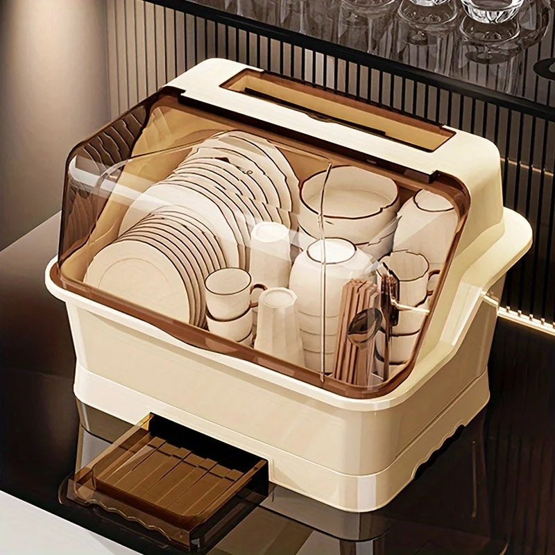 Étagère à Vaisselle avec Couvercle Beige Anti-Poussière