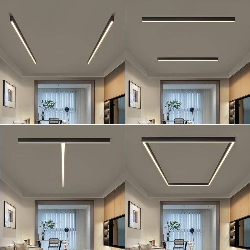 Plafonnier Cuisine LED Linéaire Noir ou Blanc, 60 à 200 cm