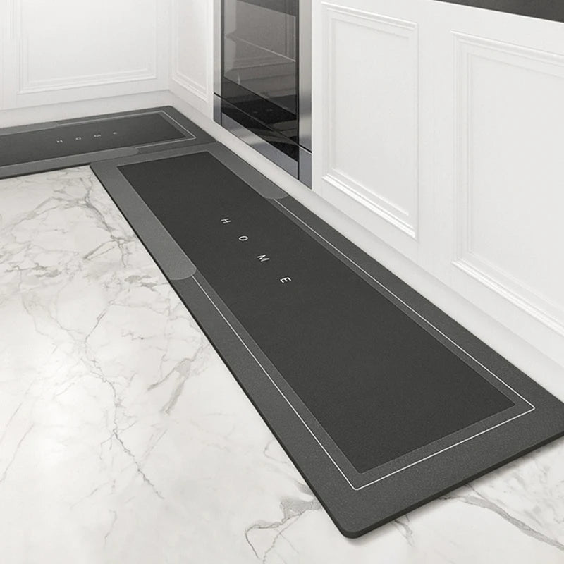 Tapis de Cuisine Diatomite Antidérapant Gris à Bordure Claire, 3 Teintes