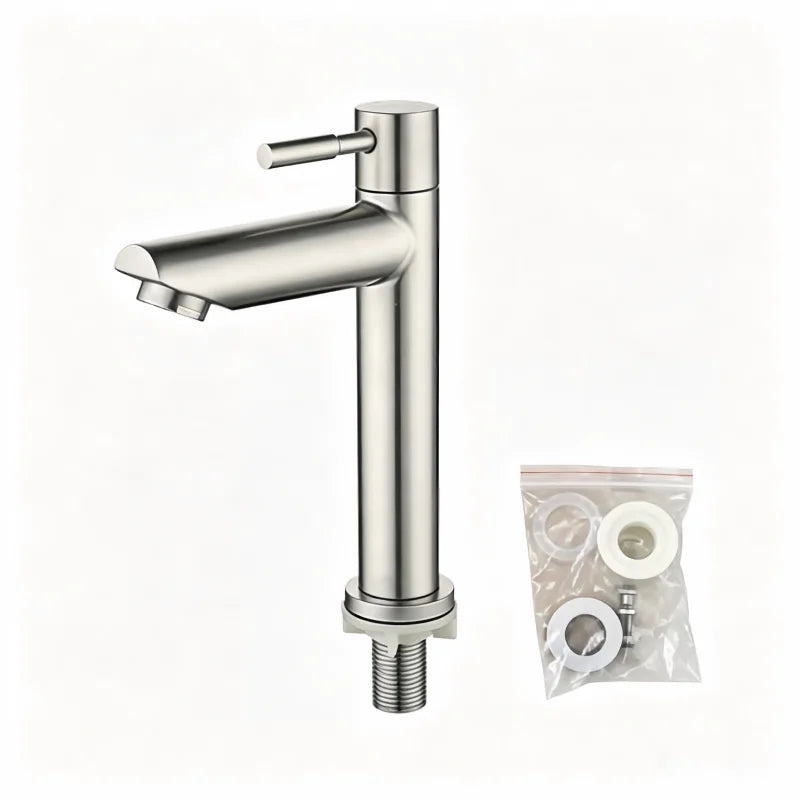 Robinet Lave-Main Surélevé Eau Froide Inox 304 Brossé pour Vasque à Poser