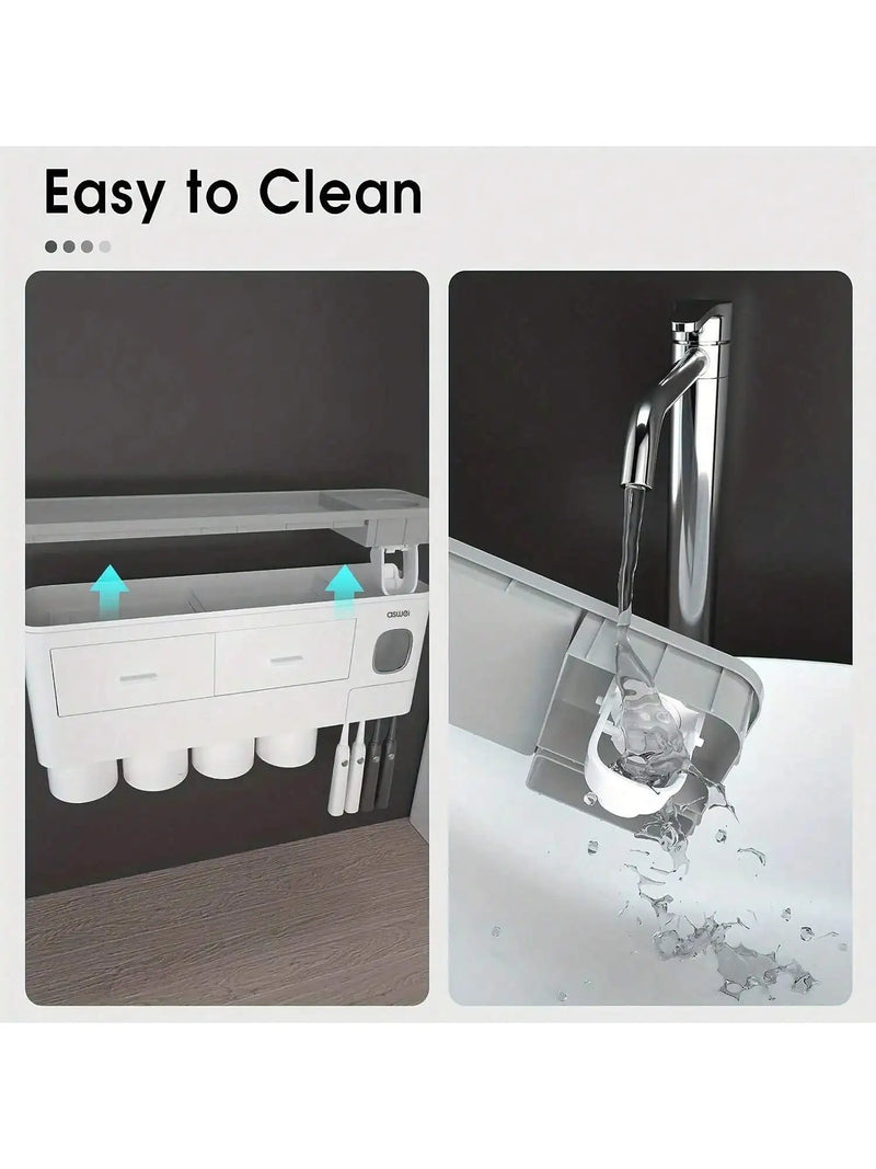Porte-Brosse à Dents Mural avec Presse-Dentifrice, 2, 3 ou 4 Gobelets