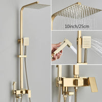 Colonne de Douche Dorée Brossée avec Douchette Bidet, Pommeau Carré 20 à 30 cm