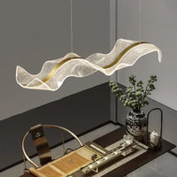Suspension Cuisine Vague Acrylique Dorée LED, 100 ou 120 cm