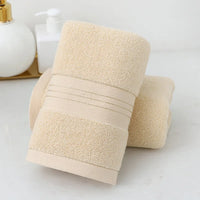 Serviette de Toilette Coton Taupe, Crème ou Bleu, Lignes Dorées 32 x 72 cm