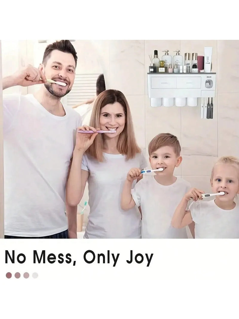 Porte-Brosse à Dents Mural avec Presse-Dentifrice, 2, 3 ou 4 Gobelets