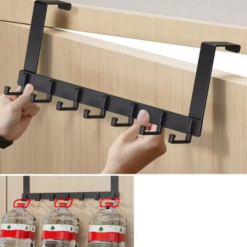 Patère de Porte 6 Crochets Noire sans Perçage pour Salle de Bain