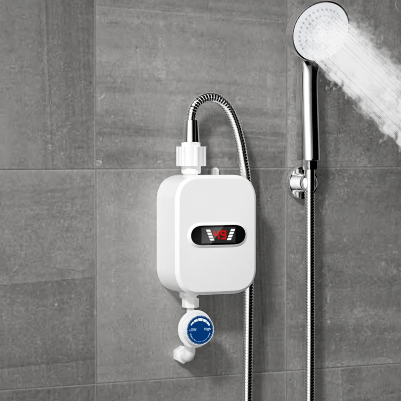 Mini Chauffe-Eau Instantané Électrique 3 500 W avec Douchette et Flexible Métallique