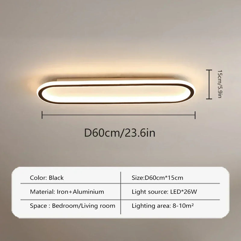 Plafonnier Cuisine LED Ovale Noir Moderne, 40, 60 ou 80 cm