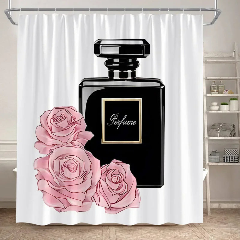 Rideau de Douche Flacon Parfum 180x180 cm et Tapis à la Pièce