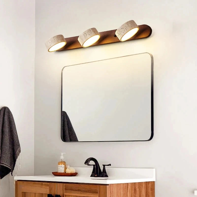 Applique Salle de Bain LED Travertin et Bois Orientable 32 à 70 cm