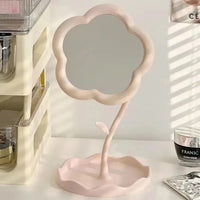 Miroir de Table Fleur avec Plateau de Rangement, Rose, Blanc ou Jaune