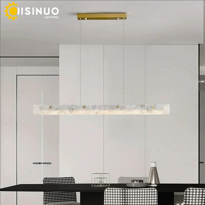 Suspension Cuisine Îlot Linéaire LED en Marbre Naturel, 100 à 150 cm