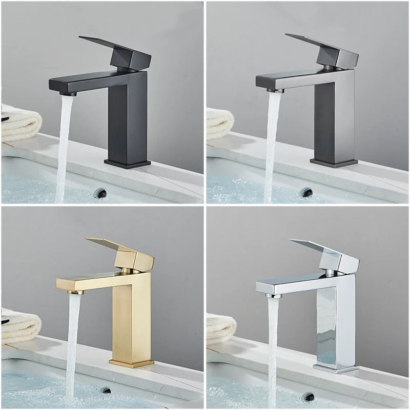 Mitigeur Lavabo Design Carré, Bas et Haut, 5 Finitions