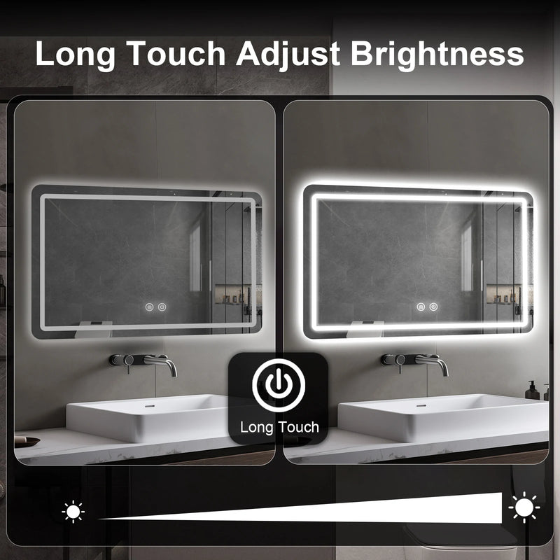 Miroir LED Salle de Bain Rectangulaire Anti-Buée 60x90 cm