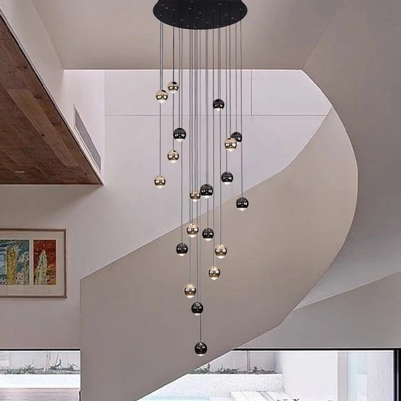 Suspension Cuisine LED à Boules Noires et Dorées, 9 à 60 Lampes
