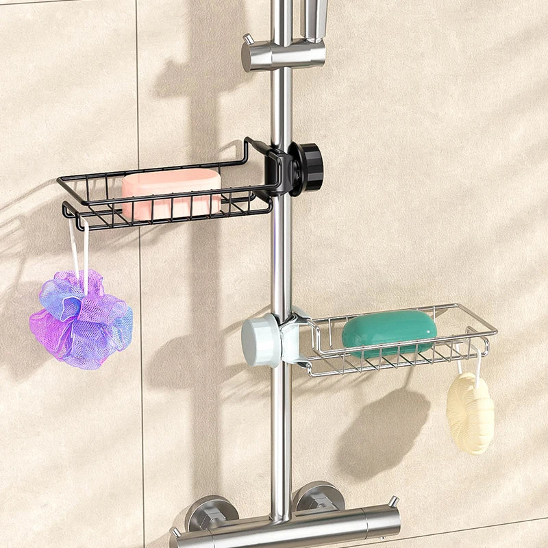 Étagère de Douche Sans Perçage pour Barre de Douche, Noir ou Argent