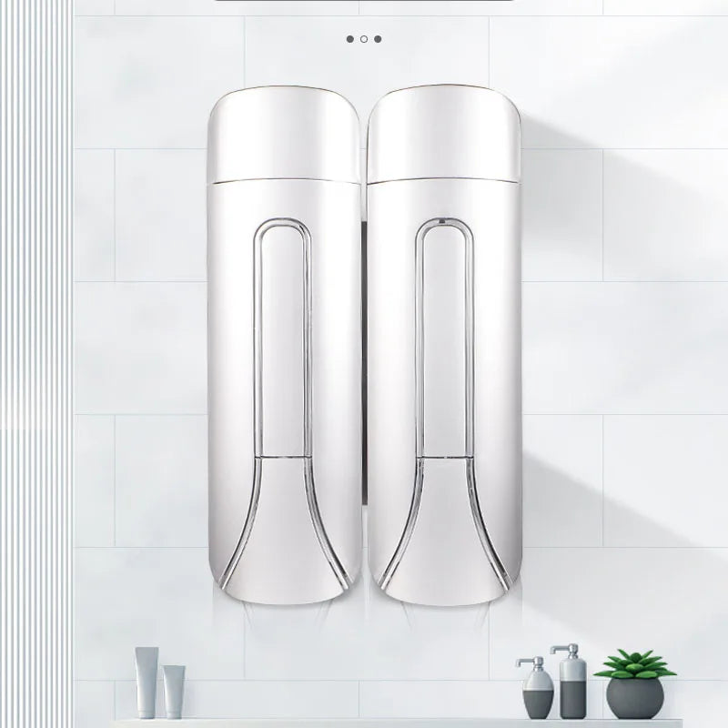 Distributeur de Savon Mural 400 ml, 1 ou 2 Têtes, Noir Blanc Argent