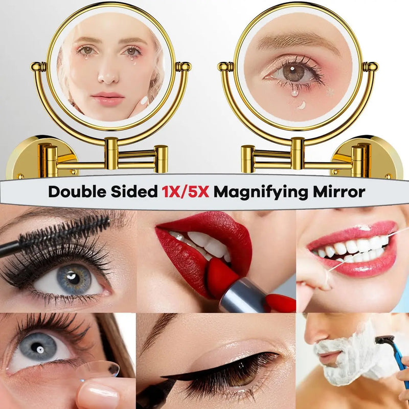 Miroir de Maquillage LED Grossissant 10X Tactile Mural Double Bras Extensible
