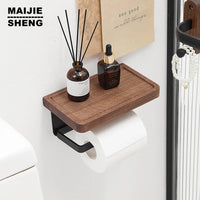 Porte-Papier Toilette Mural avec Tablette en Bois, Noir ou Blanc, 16 à 30 cm