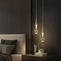 Suspension Cuisine Goutte d'Eau Cristal Doré LED, 1 à 10 Gouttes