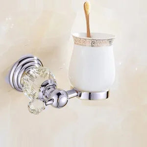 Accessoires Salle de Bain Chromé Cristal Frise Grecque à la Pièce, 17 Articles
