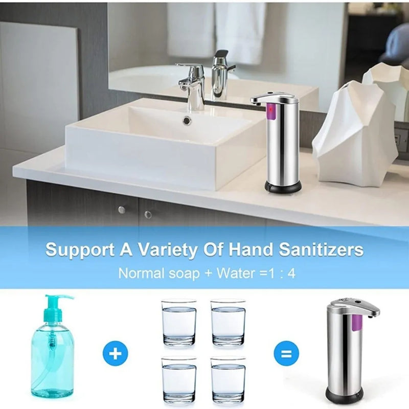 Distributeur de Savon Automatique Inox 300 ml Sans Contact à Piles