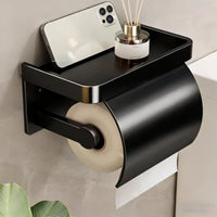 Porte-Papier Toilette Mural avec Tablette et Couvercle, Noir, Gris ou Argenté