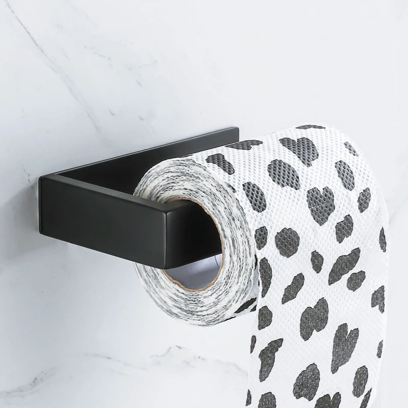 Porte-Papier Toilette Sans Perçage Noir Mat Carré
